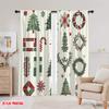 2pcs,2D Plane Printing Creative Curtains Christmas Trees Wreaths Bows Stars Durable 100% Polyester Fabric (without Rod) Holiday