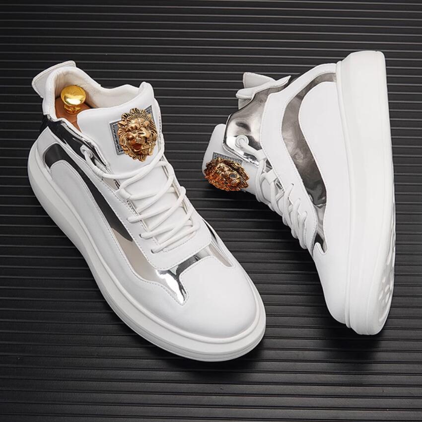 

Fashion Luxury men s ankle boots trend sports casual shoes g old high top board shoes youth personality in the personality boot A2 44 белый