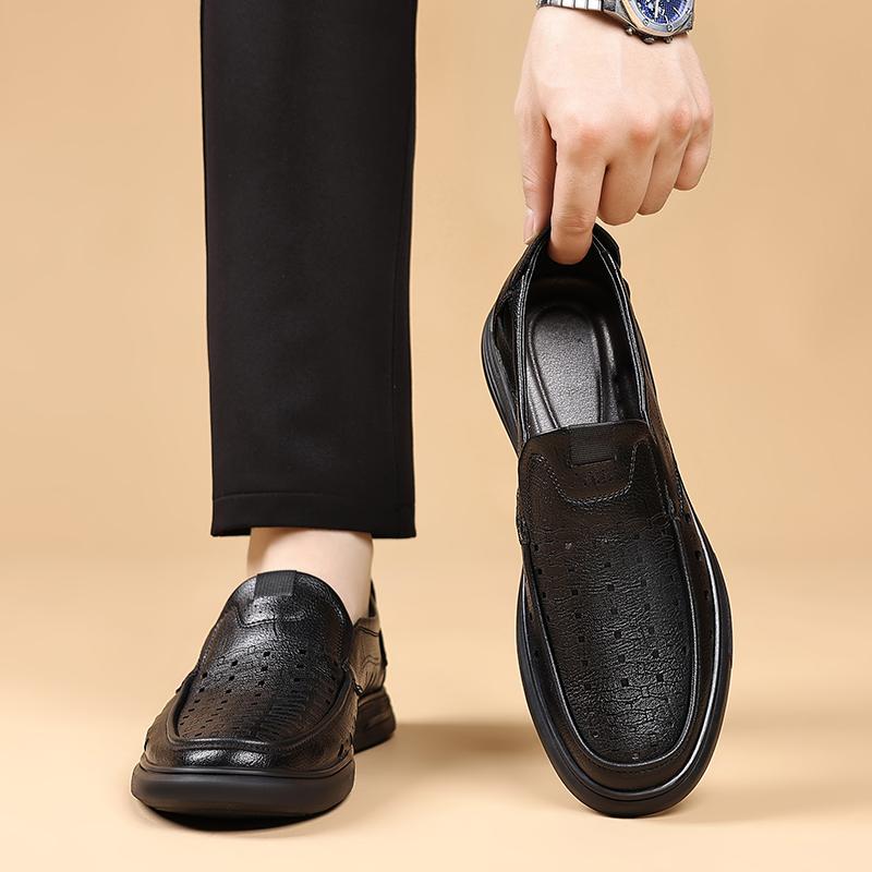 Fashion Summer Brand Men's Comfortable Soft Soled Casual Leather Shoes Popular Men's Breathable and Versatile Hollow Out Casual Shoes