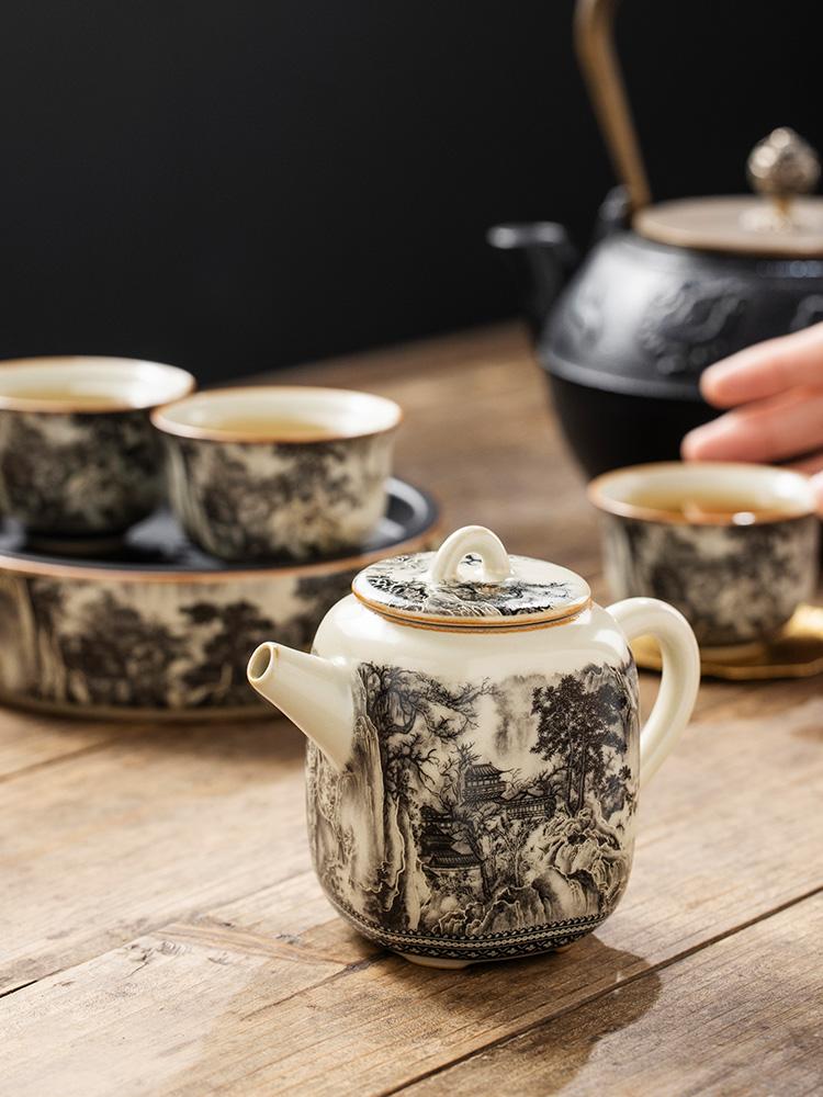 180ML Ru Kiln Landscape Teapot Pot Teapot Vintage Tea Brewing Kettle With Ball Hole Tea Items Pot For Tea Tea Maker