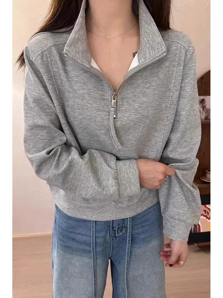Women's Loose Half-Zip Sporty Sweatshirt - Early Spring 2025 Korean Style