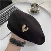New Korean Autumn and Winter Woolen Beret Women's Retro Versatile Fashion Love Metal Painter Hat Academy Style