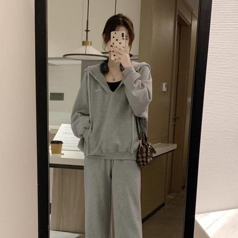 Damen Langarm Kapuzenpullover V-Ausschnitt Lockere Pullover Oberteile Einfarbig Sweatshirts