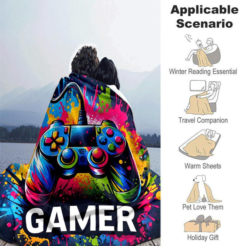 1pc Game Controller Printing Lightweight Flannel Blanket, Comfortable and Warm Blanket, for Camping Sofa Bed and Couch Office, in All Seasons