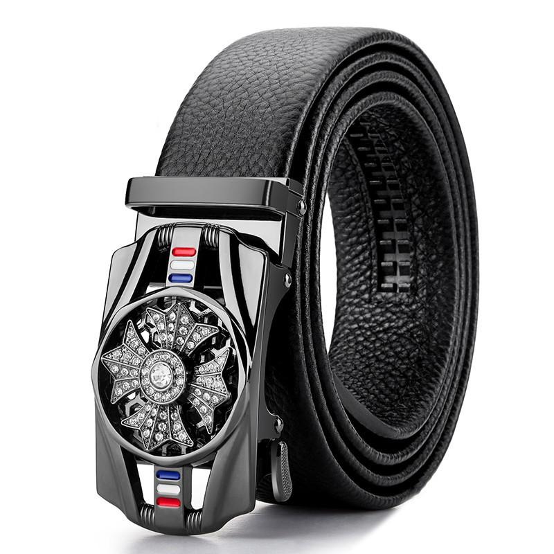 

Ремень из кожи с автоматической пряжкой из сплава и верхним слоем, повседневный ремень с вращающейся пряжкой для защиты от ветра, ремень премиум-класса 115cm