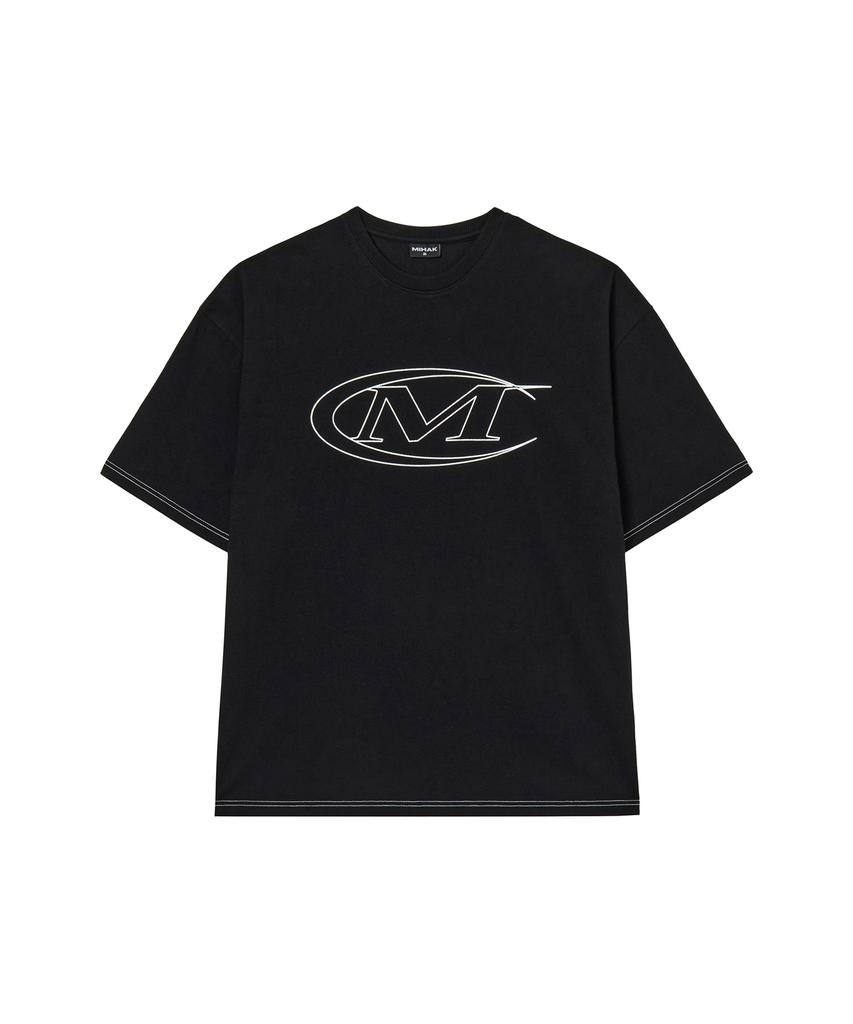 Mihag Stroke Logo Stitch Oversized T-Shirt (Black)