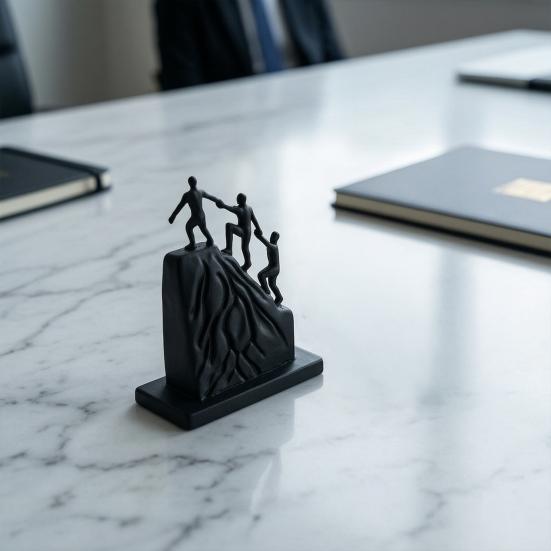 3D Printed Climbing Together Statue, Modern Minimalist Abstract Climbing Sculpture, Matte Black Desk Art Statue, for Desktop Office Decor