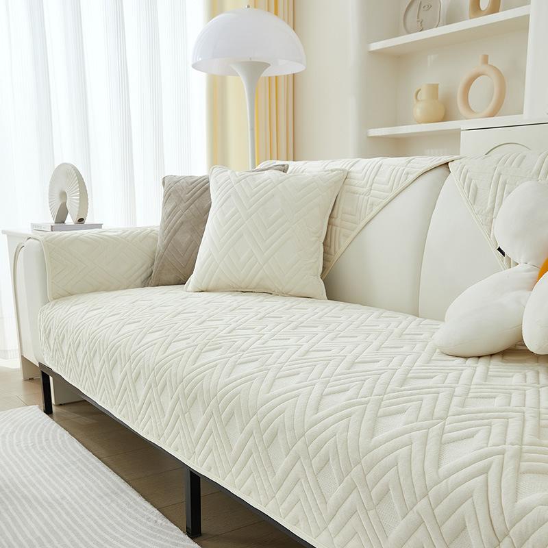New Autumn Winter Plush Sofa Cushion Thickened Geometry Solid Color Sofa Cushion Cover Warm Velvet Non-Slip Armrest Back Cushion