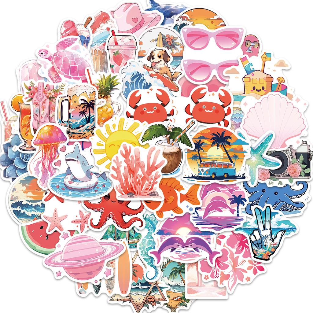 50 Cartoon Summer Tide Graffiti Stickers Personalized Decorative Guitar Notebook Suitcase DIY Waterproof