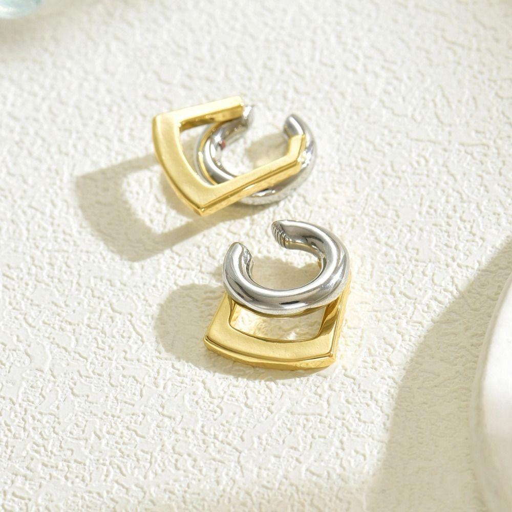 Gold Silver Double Layer Earrings Two-tone Design Huggie Earrings Geometric Earrings Retro Style