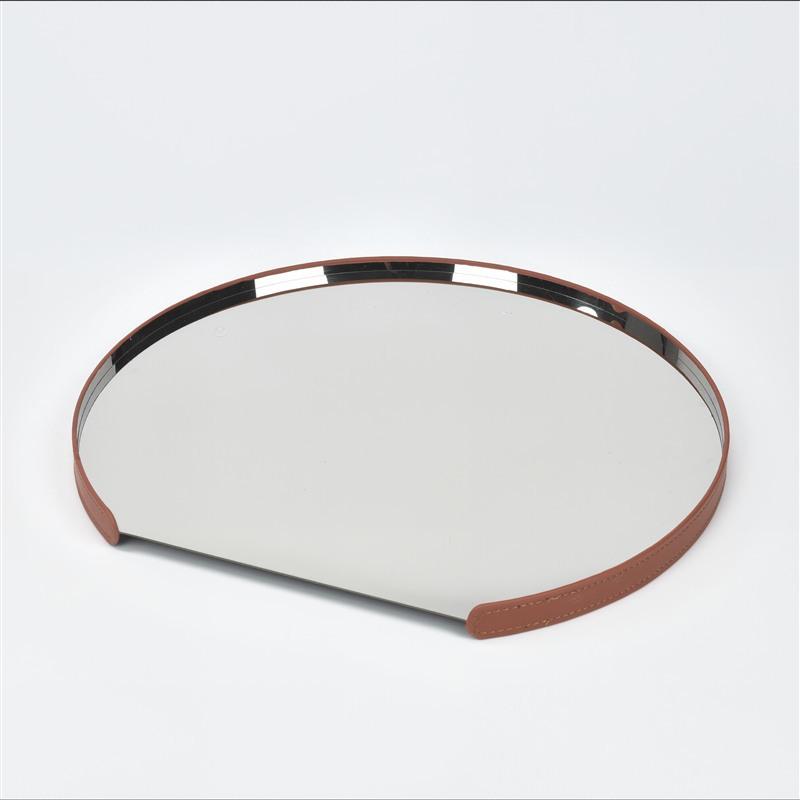 Stainless Steel Mirror Leather Tray Desktop Storage Container Jewelry Display Geometric Circular Storage Tray Cake Plate
