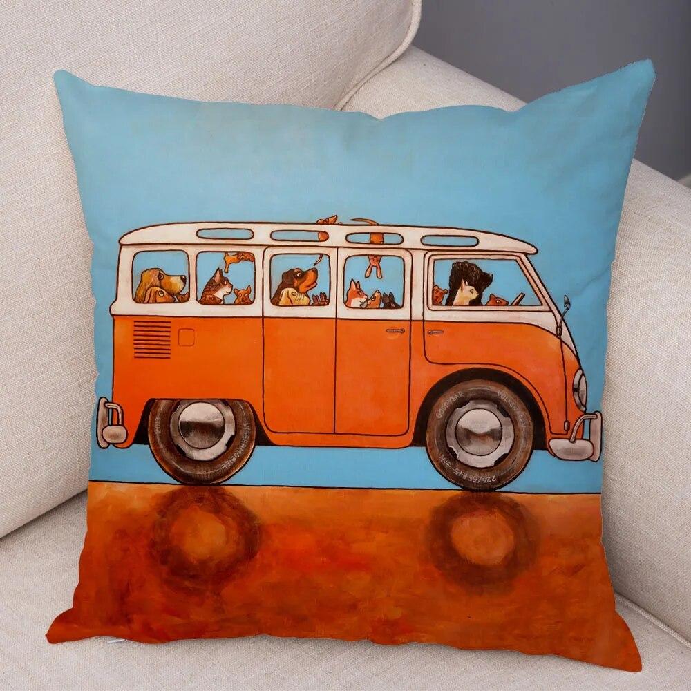 

Домашний декор, красочный мультяшный вождение автобуса, собака, наволочка, милый питомец, далматинец, наволочка, диван, домашнее украшение автомобиля 45x45cm