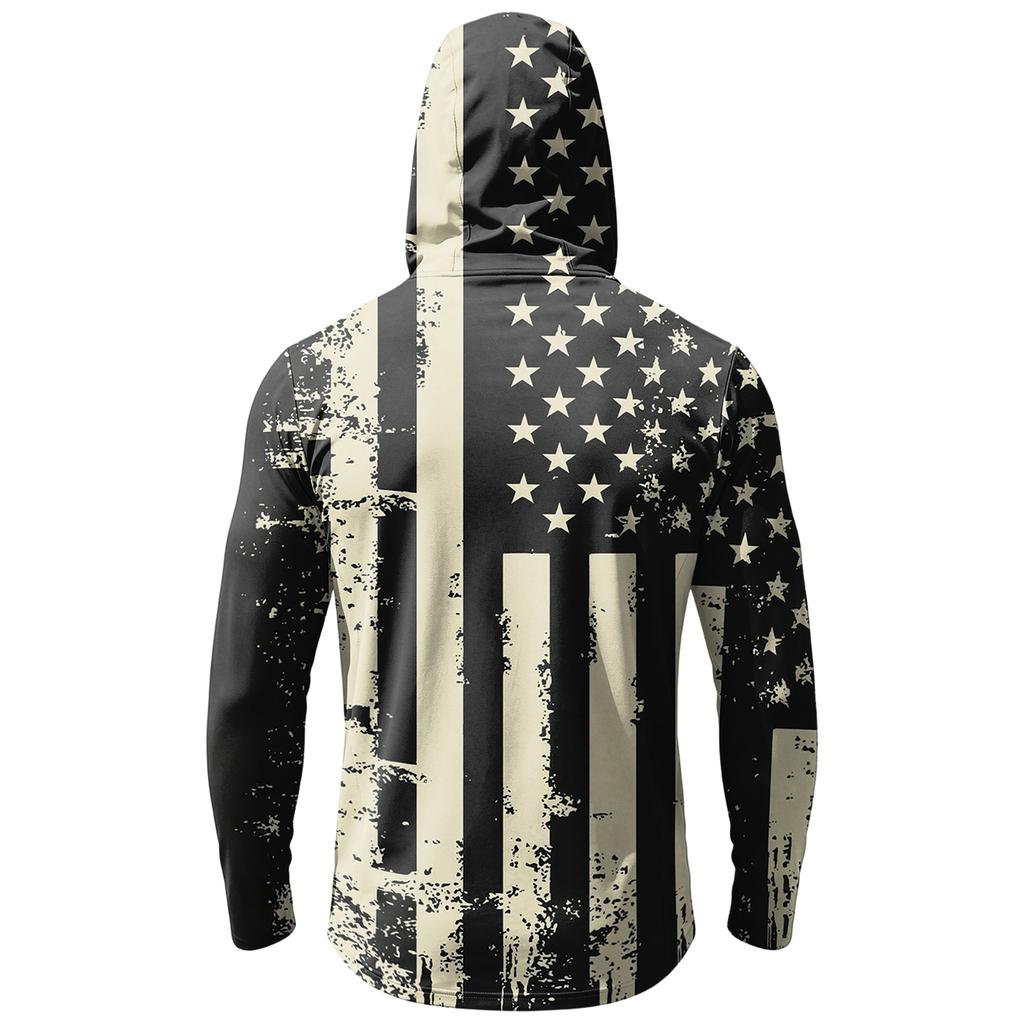 Men’s Casual Hooded Long Sleeve Sun Protection Top with Independence Day Print Lightweight Pullover for Outdoor Activities