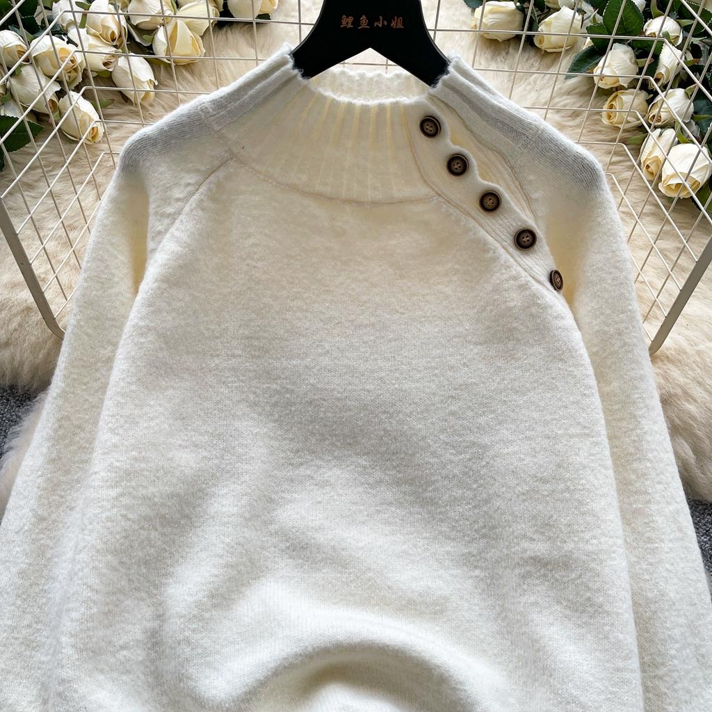 Autumn Winter Women College Style Stand Collar Knitted Sweater Pullover Tops For Girl