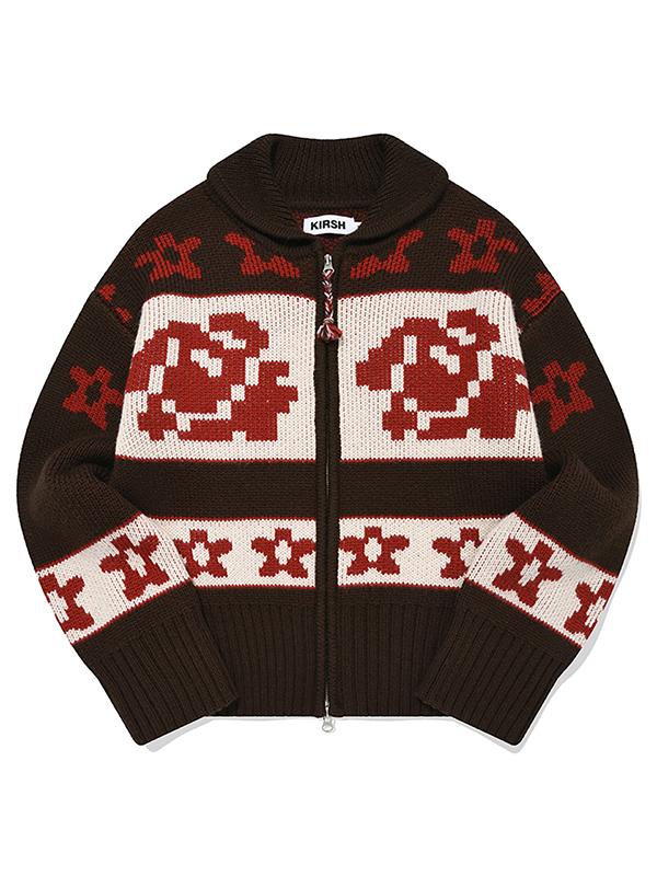 KIRSH Wool Cowichan Knit Zip-Up [Brown]