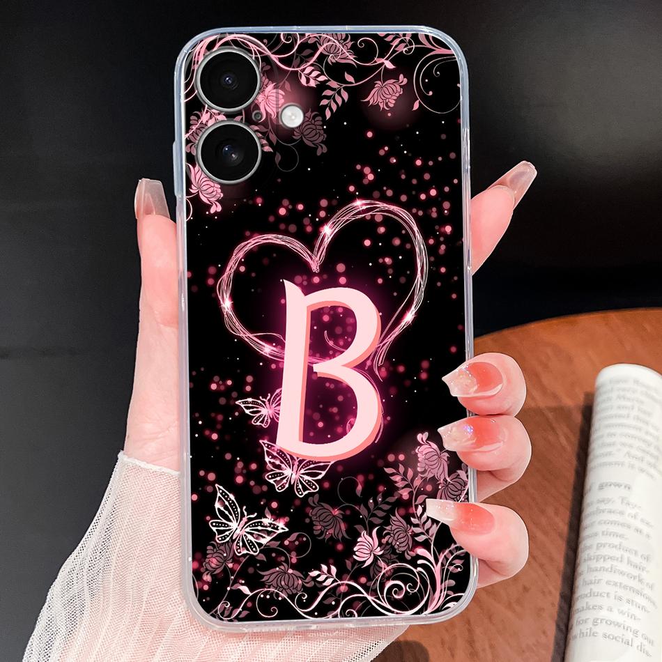 

Case For iPhone 17 Pro Max / iPhone Air Phone Cover Pink Heart Letters Soft TPU Silicone Transparent Housing For iPhone17 Coque iPhone Air&Transparent