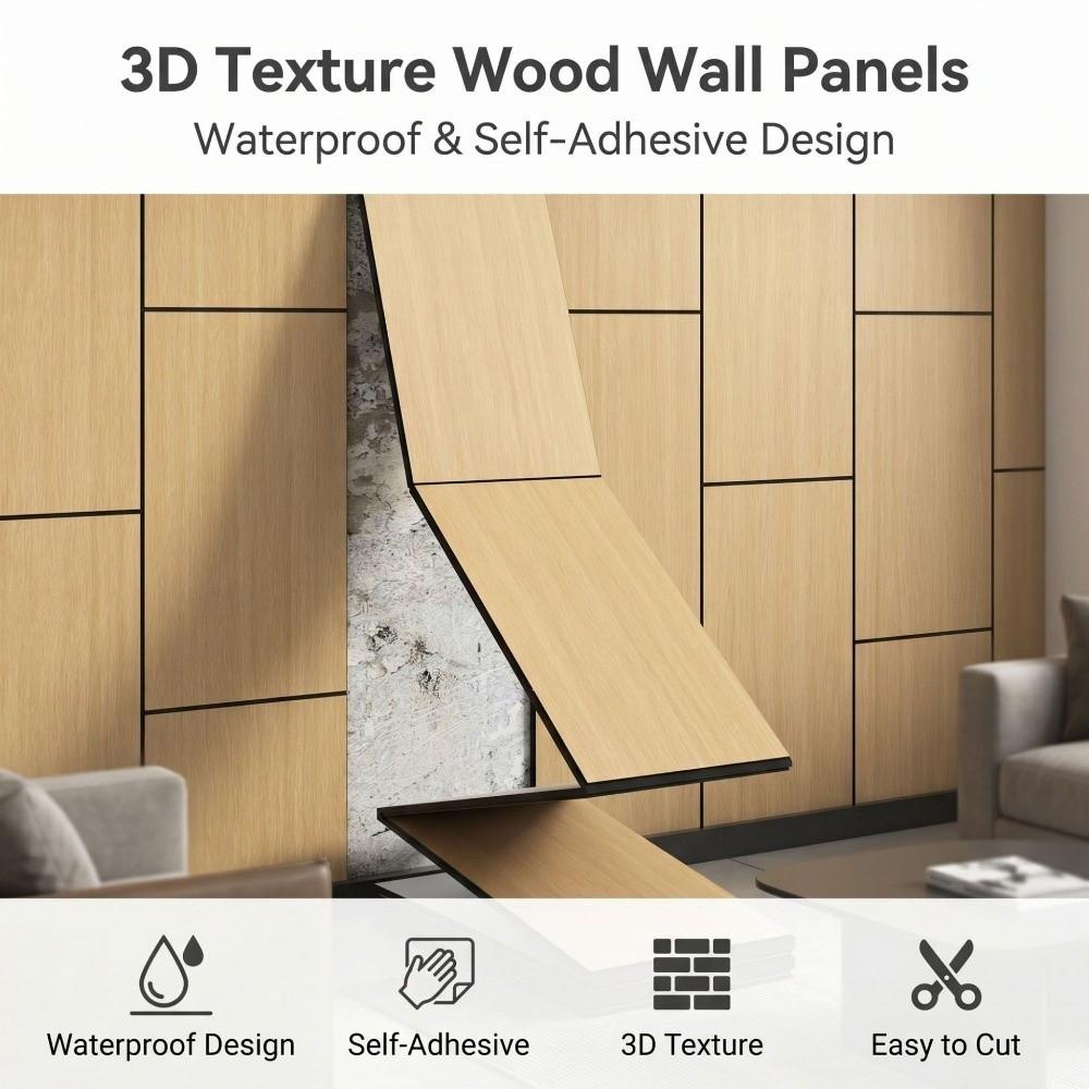 Removable 3D Wood Grain Wall Panels Oil Proof Wood Grain Wall Tiles  Bars