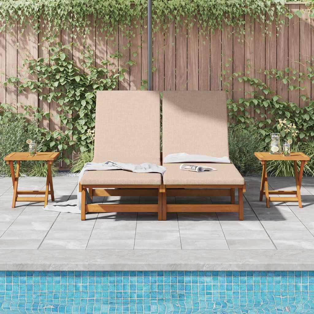 Sun Lounger with Cushions Beige Solid Acacia Wood