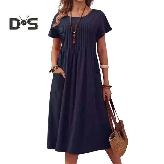 

Женское повседневное платье, платье макси с круглым вырезом, короткими рукавами и карманом, свободное летнее платье для офиса, повседневная пляжная вечеринка XL