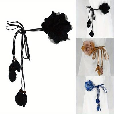 Waist Belt for Women Bohemian Seaside Braided Dress Belt with Flower Braided Belt Thin Waistband Colorful Knot Vintage