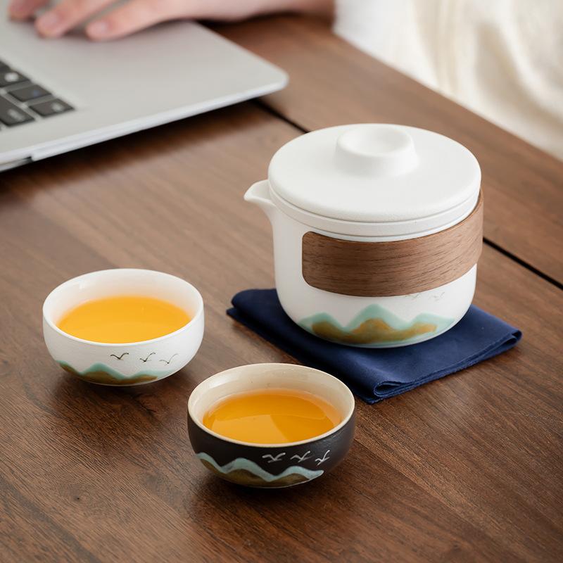New Chinese Style Aoyama Asuka Outdoor Camping Double Tea Making Equipment Portable Teapot Ceramic Express Cup