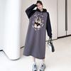 Autumn and winter thickened color matching hooded dress women's casual versatile loose and thin super long knee dress long dress