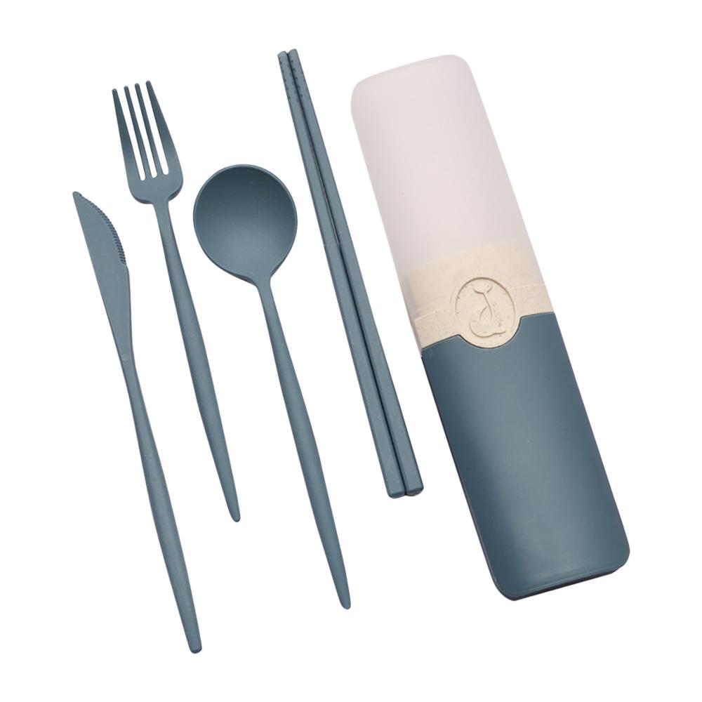 Portable Tableware Set Spoon Fork Knife Chopsticks With Carrying Box For Travel Picnic Camping Wheat Straw Cutlery Set