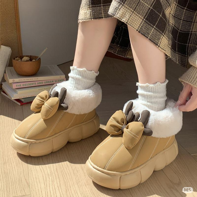 Women's Home Bootie Furry Slippers Warm Cozy Snow Boots with Fuzzy Plush Lined for Women Winter Non Slip House Shoes for Indoor Outdoor Short Boots