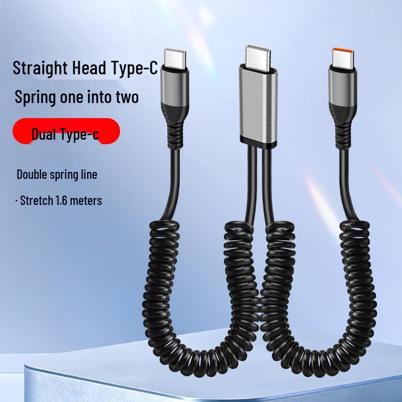 66W Retractable Elbow Splitter Data Cable for Apple, Huawei, Type-C, Fast Car Charging