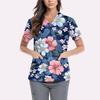 Women's Cute Printed Work Clothes V-neck Double Layer Pockets Basic Short Sleeve Top Pullover Valentines