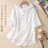 Literary and Casual Short-sleeved Jacquard Embroidered Cotton and Linen Shirt Women's Summer Loose Hooded Top