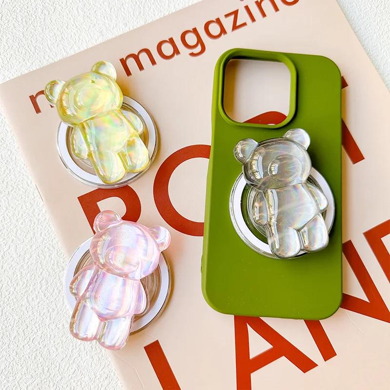 Cartoon Cute Laser Bear Magnetic Phone Grip Holder Socket Pocket Support for Magsafe IPhone Mac Safe Ring Finger Expanding Stand