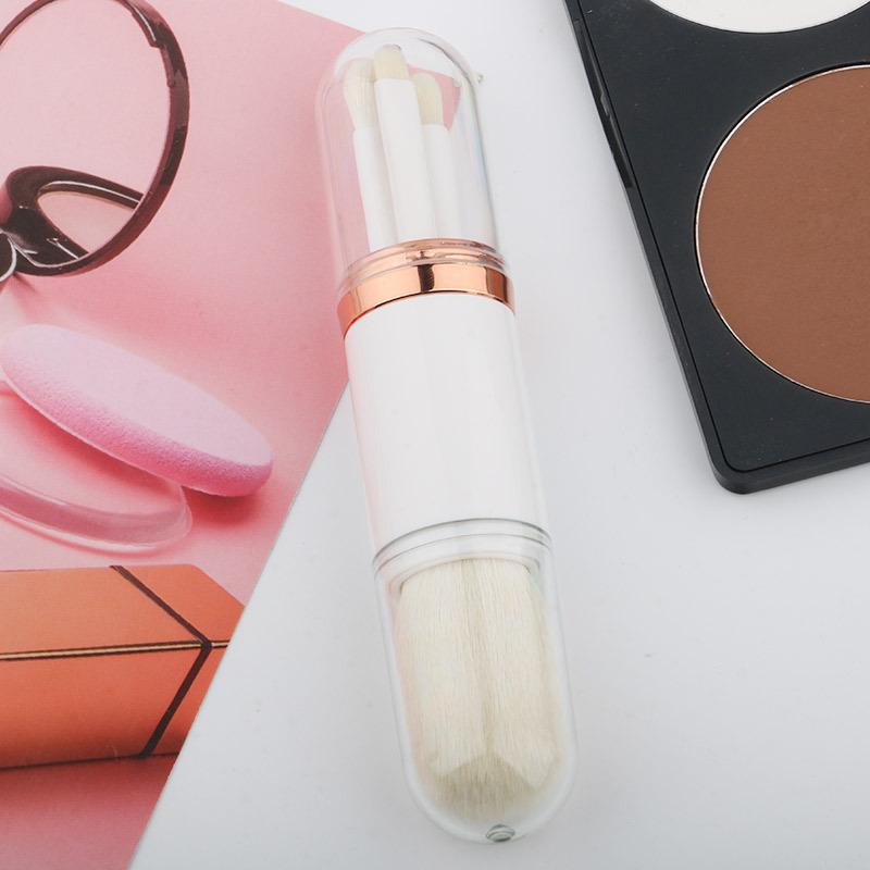 Compact 4-in-1 Retractable Makeup Tool: Eyeshadow & Loose Powder Brush for All Skin Tones