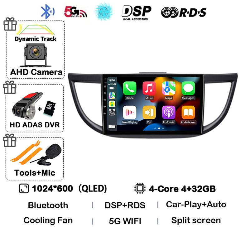 Android 14 Carplay For Honda CRV CR-V 2011 2015 2016 2017 2018 Car Radio Multimedia Video Player Navigation GPS Head Unit Stereo