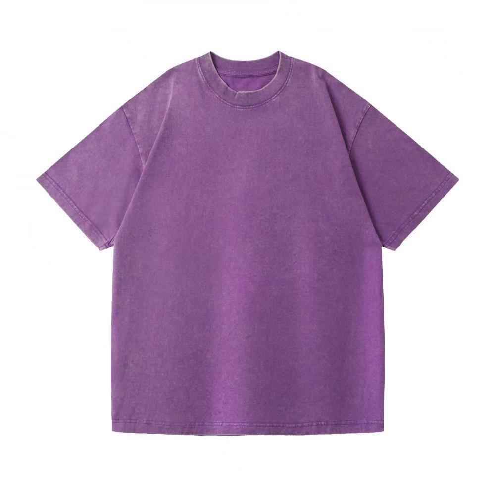 Men's Large Size Drop Shoulder Washed and Old T-shirt Round Neck Loose Vintage Topsjavascript: Void(0)