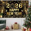 Large New Years Eve 2026 Banner, Black and Gold 2026 Happy New Year Banner, NYE Festive Party Decoration for Friends, Indoor, Outdoor, Wall Decor,