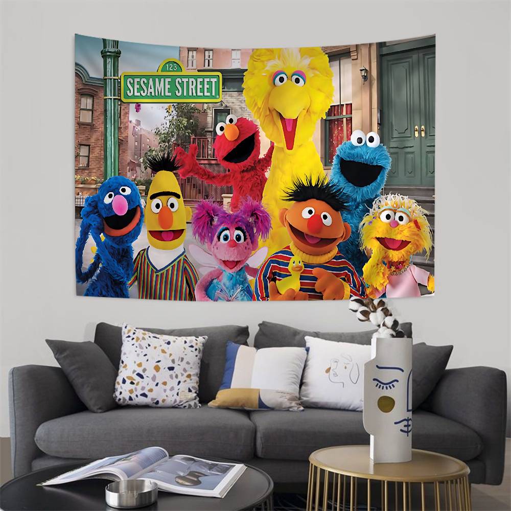Cartoon SSesame Cookies SStreet Colorful Tapestry Wall Hanging Bohemian Wall Tapestries Mandala Wall Art Decor