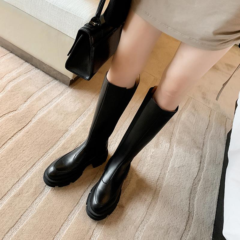 2024 Genuine Leather Boots Women Knee High Boots Design Platform Riding Boots Thick Heel Ladies Boots Autumn Winter White Boots