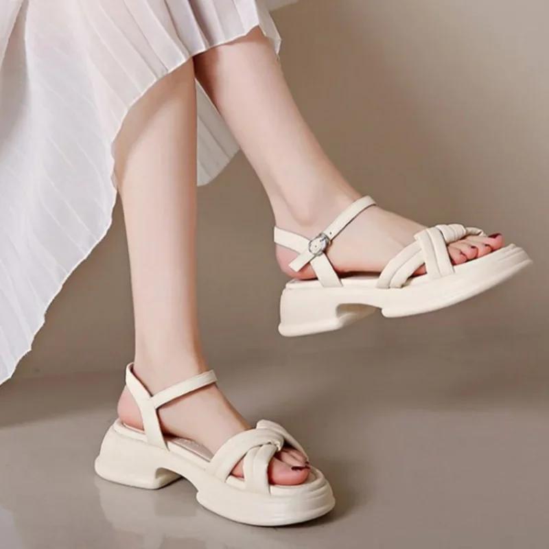 Summer Women Gladiator Sandals Fashion Platform Cross-toe Sandals Comfortable Muffin Casual Women's Shoes Luxury Sandales Plates