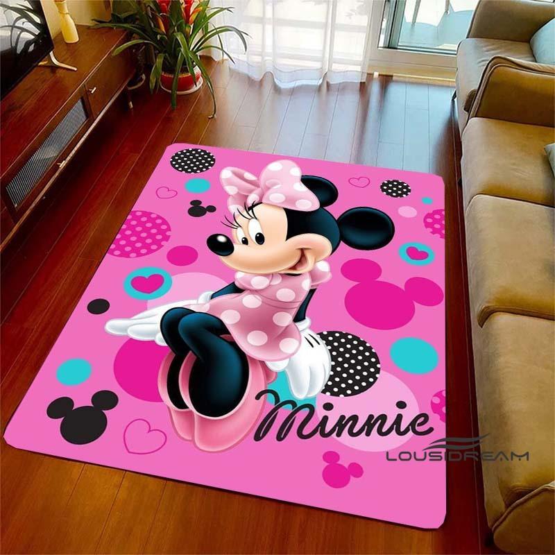 Cute Pink Minnie Mouse Cartoon Rug, Suitable for Living Room, Bedroom, Kitchen, Hallway, Children's Non-slip Floor Mat,