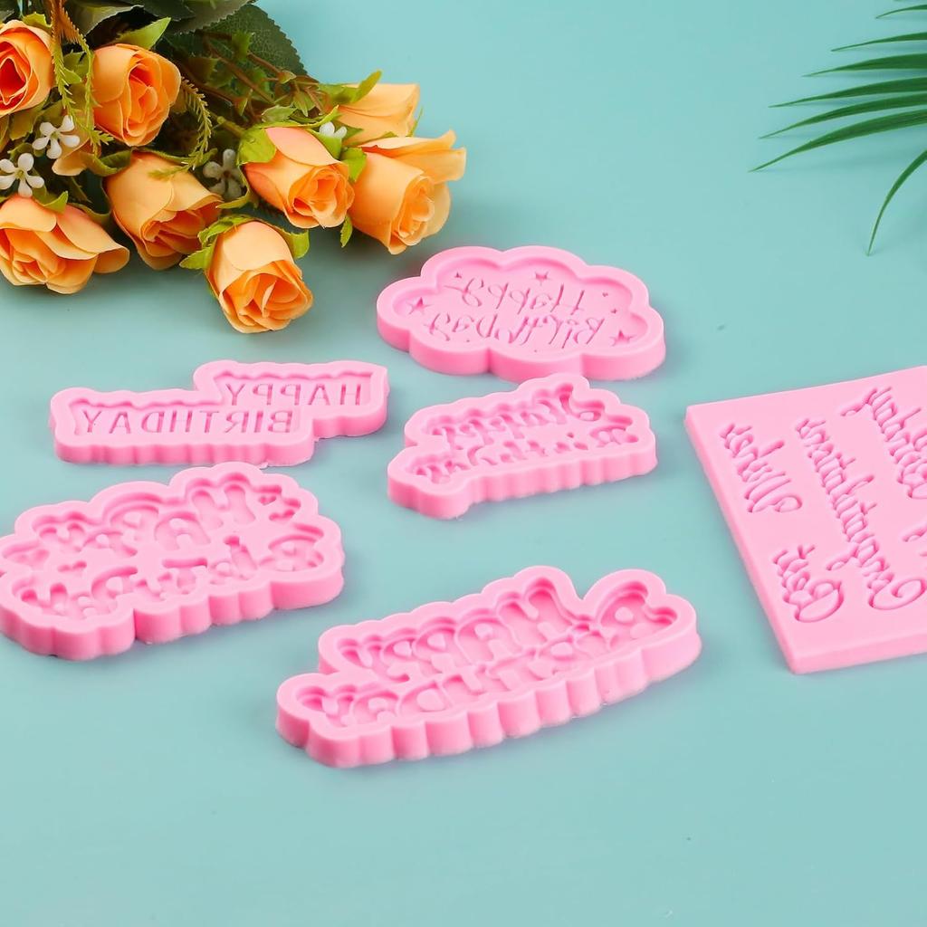 Happy Birthday Chocolate Silicone Molds 6 Pcs,Letter Cake Decoration Fondant Mold,for Baby Showers,Birthday
