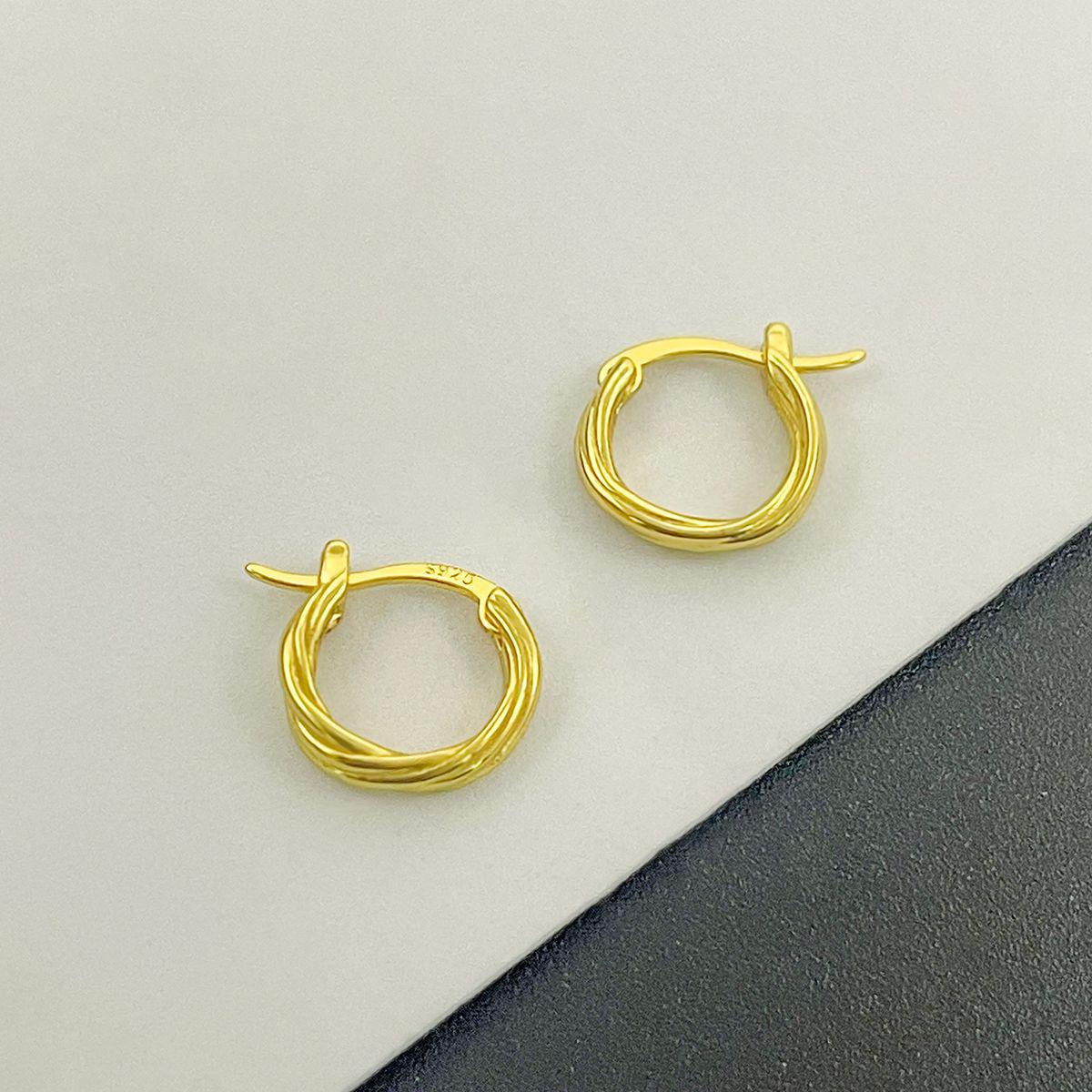 

Элегантные позолоченные каффы из стерлингового серебра S925 - серьги с плетёной текстурой в виде скрученного круга для женщин 925 Silver