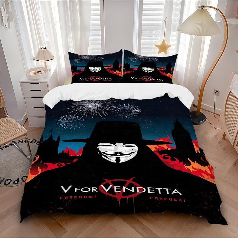 

3pcs V for Vendetta Bedding Set, Soft Polyester Duvet Cover and Pillowcases Machine Washable Seasons all suitable & Guest Room Decor220 135x200cm