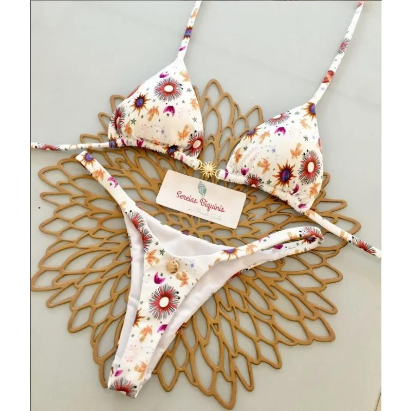 Druck Sexy Bikini Sets Neckholder Schnür-Tops Strings Strandstil Badeanzug Y2k Badeanzüge Damen Strandbekleidung