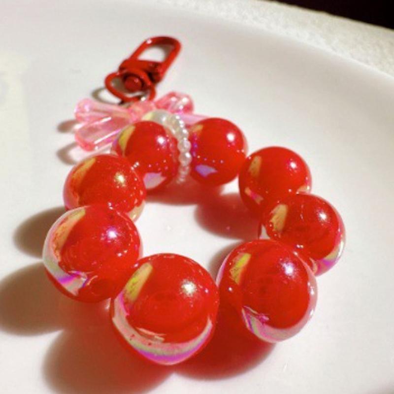 Plastic Fashion Beaded Bow Keychain Exquisite Candy Color Pearl Keyring Creative Shiny Bows Beaded Pendant Girls