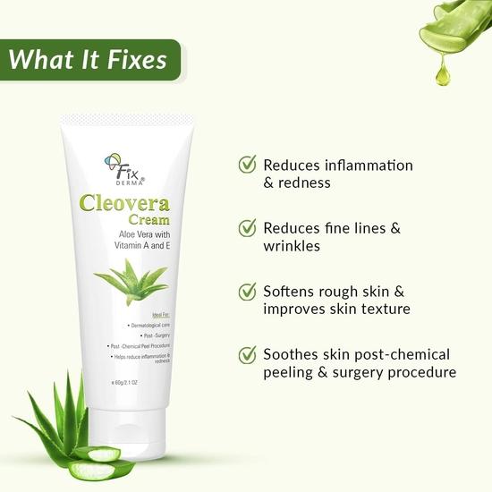 Fixderma Cleovera cream, Skin moisturizer with Aloe vera, reduces inflammation & Post surgery, after shaving & waxing cream, Paraben free- 60gm