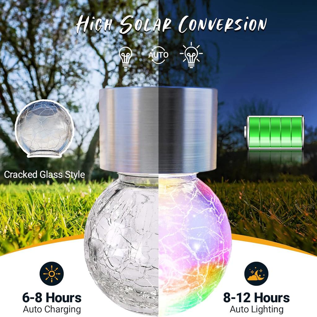 Solar Powered LED Cracked Glass Pendant Light Garden Villa Decoration Landscape Tree Hanging Light Outdoor Courtyard Light