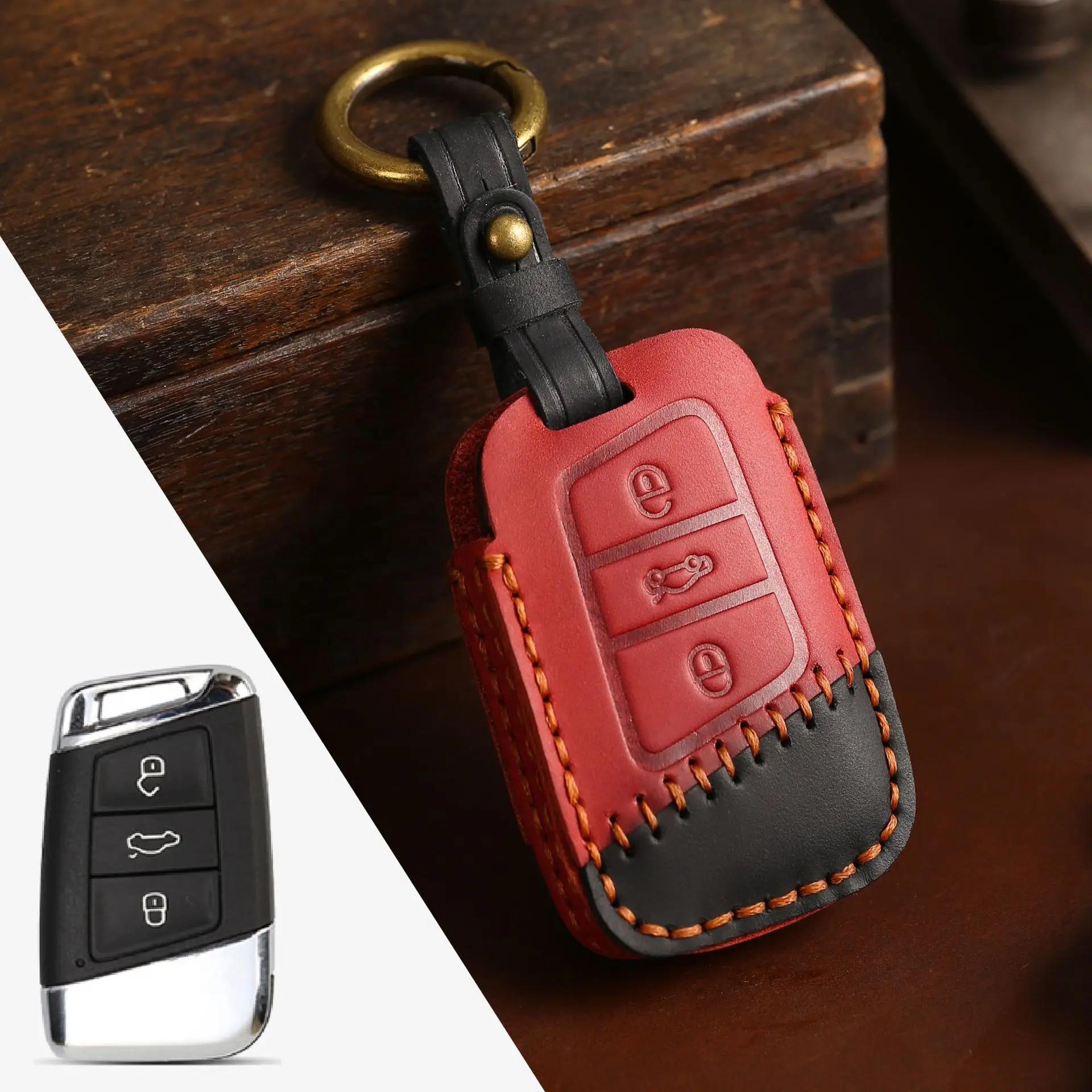 

Leather Car Key Case Cover Fob Auto Accessories for Volkswagen VW Polo Golf 7 Sagitar Passat for Skoda Octavia Keyring Shell Bag