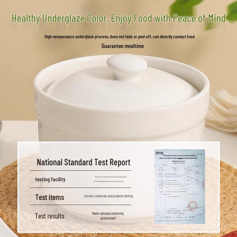 Keramický hrnec na dušení ve vodní lázni s víkem - Miska na polévku pro jednu porci a napařovaný vaječný krém