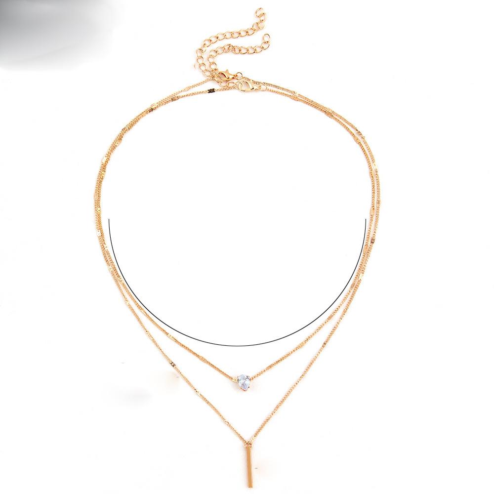 

Двухслойные хрустальные подвески ожерелья комплект минималистский позолоченный металлический кристалл ключичная цепочка повседневные ожерелья подарки золотой